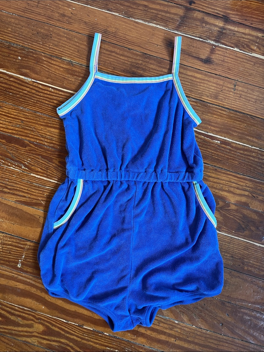 Hanna Andersson Royal Blue Terry Romper with Stripe Trim